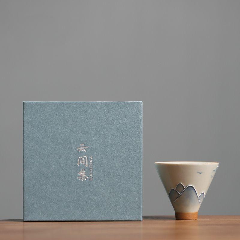 Hand-painted Landscape Hats Teacups Kung Fu Tea Set Grass Ash Ceramic Underglaze Color Drinking Tea Tasting Tea Single Cups