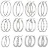 Jinxiuge 12 Pairs Gold Hoop Earrings Set Stainless Steel Twisted Round Small Chunky Hoop Earrings for Women