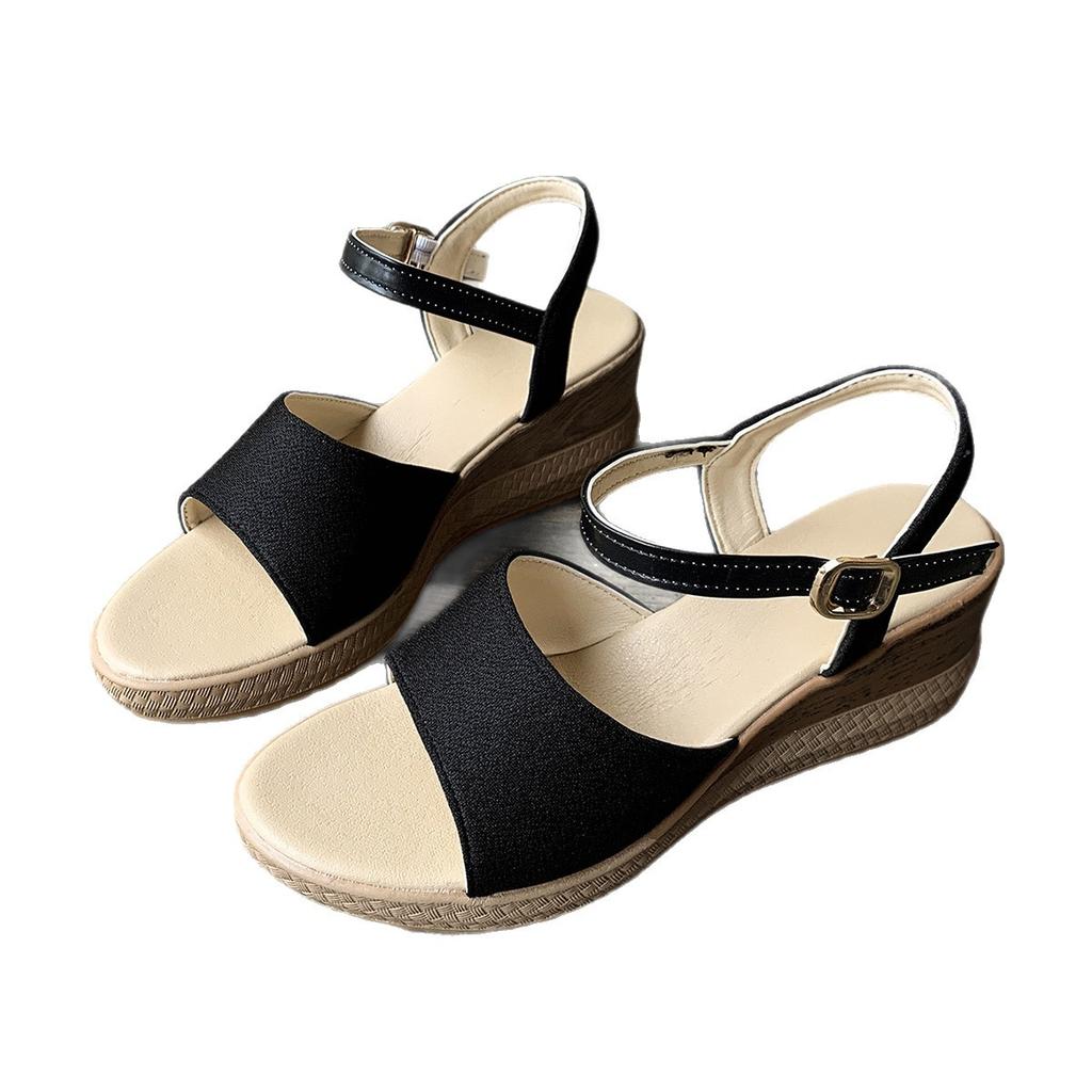 French retro style simple female Roman comfortable platform round head casual wedge sandals single shoes