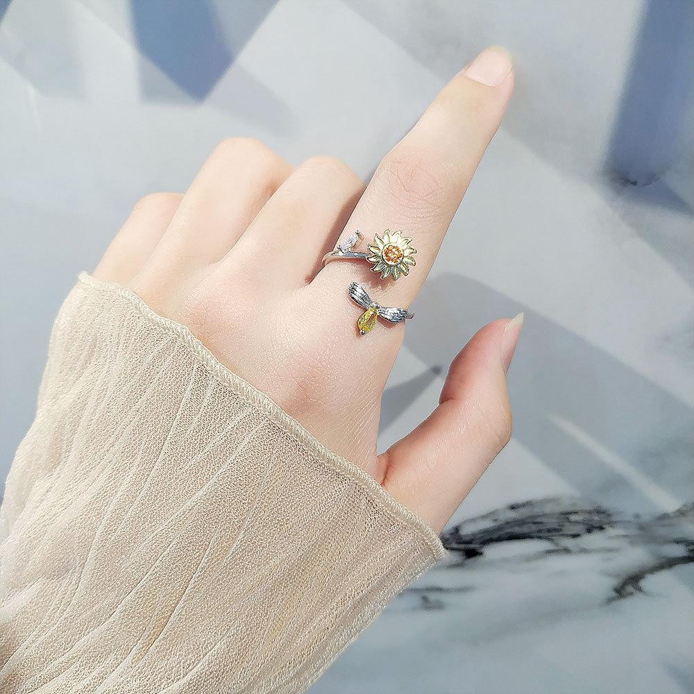 Creative Open Sunflower Ring For Women Personality Stress Relief Daisy Finger Ring Fashion Jewelry