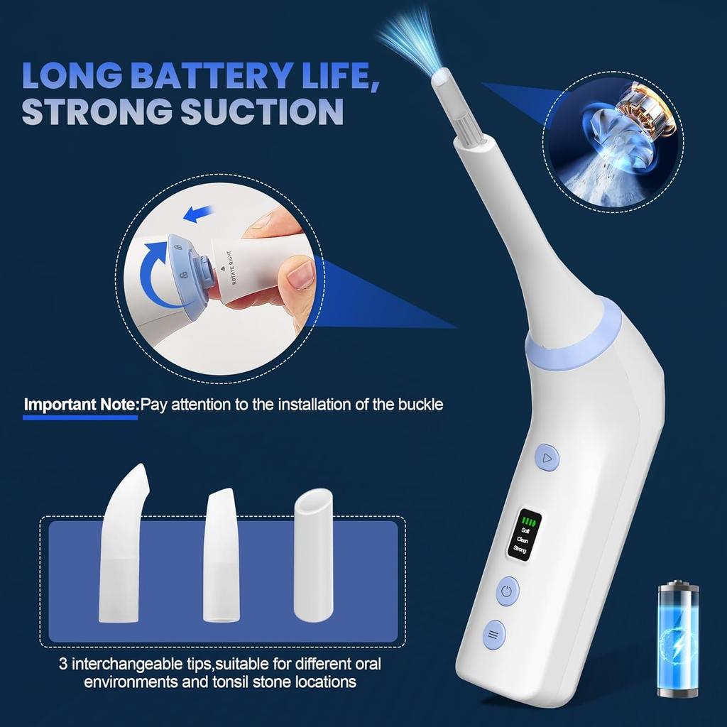 Electric Tonsil Stone Remover – Gentle Precise and Safe Removal with 3-Type Adjustable Suction & LED Light – Food-Grade Material,Rechargeable