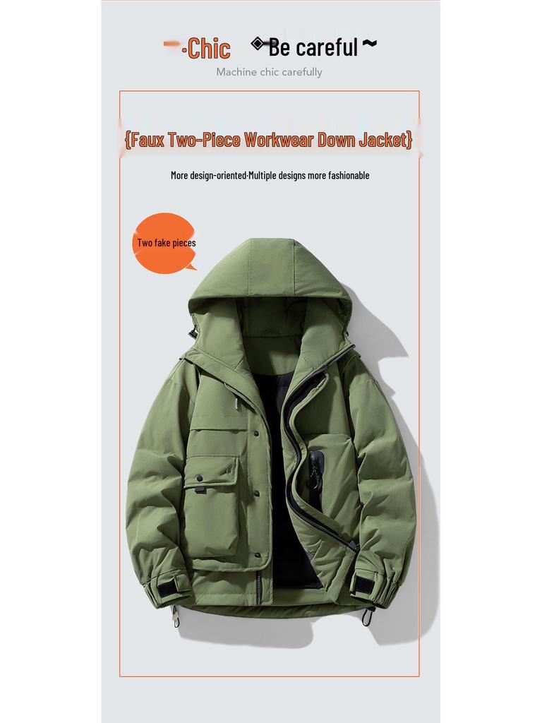 MLB & NY Collaboration Unisex Japanese Workwear White Duck Down Jacket - Warm, Cold-Proof Men's Coat.