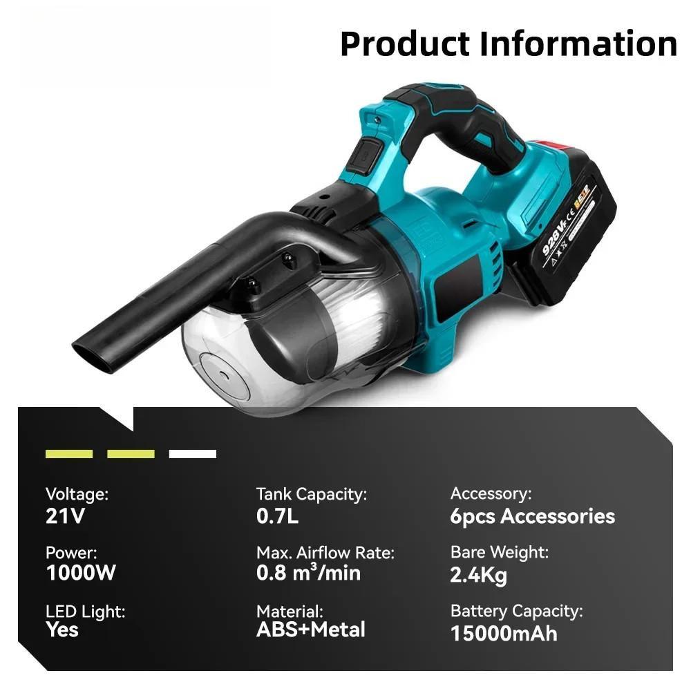 1000W High Power Cordless Electric Vacuum Cleaner Portable Efficient Household Industrial Construction Clean Tools