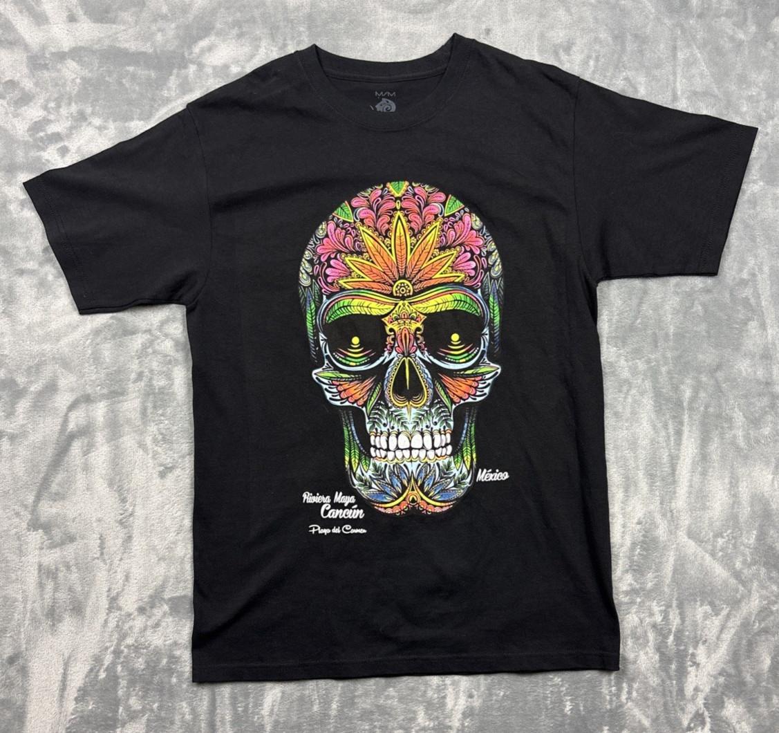 Sugar Skull Neon Riviera Maya, Cancun T-Shirt Mens Size M Black S разноцветный