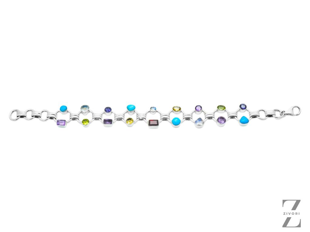 Multi Gemstone Bracelet: Handmade 925 Sterling Silver Jewelry
