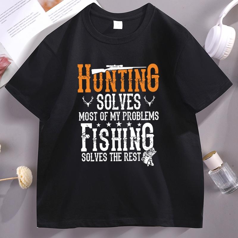 Hunting Solves Most of My Problems T Shirt Women Fishing Solves The Rest Hunting TShirt Casual Loose Short Sleeve Tees Clothes
