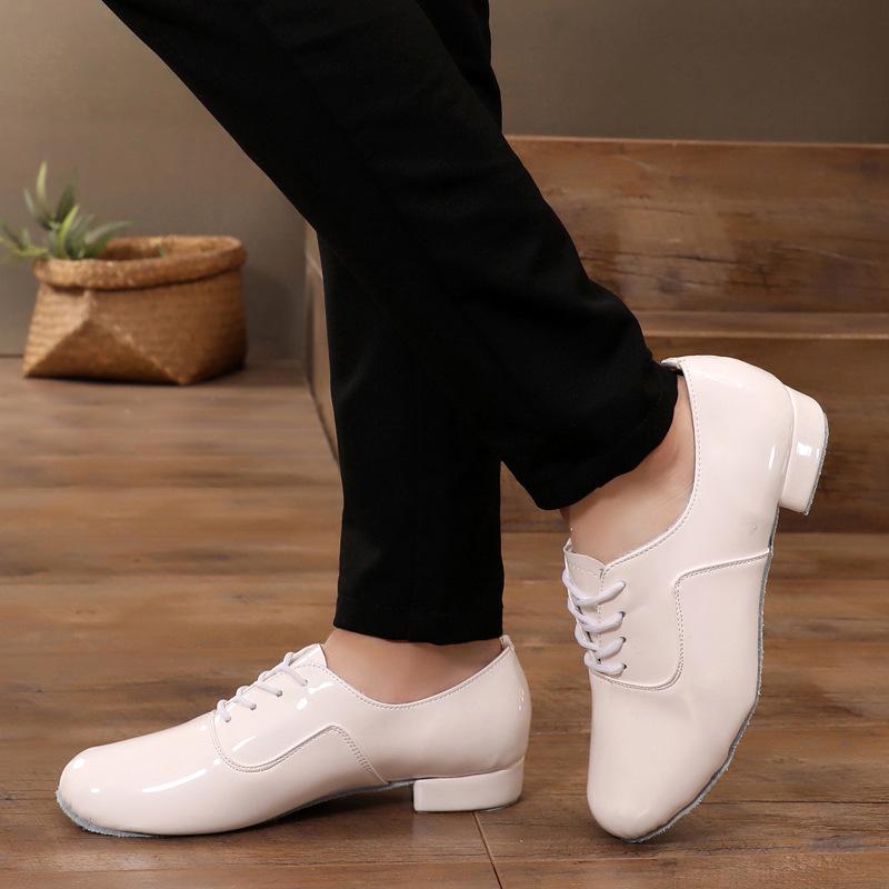 Men s White Modern Soft Sole Mid-Heel Indoor Latin Ballroom Dance Shoes 39