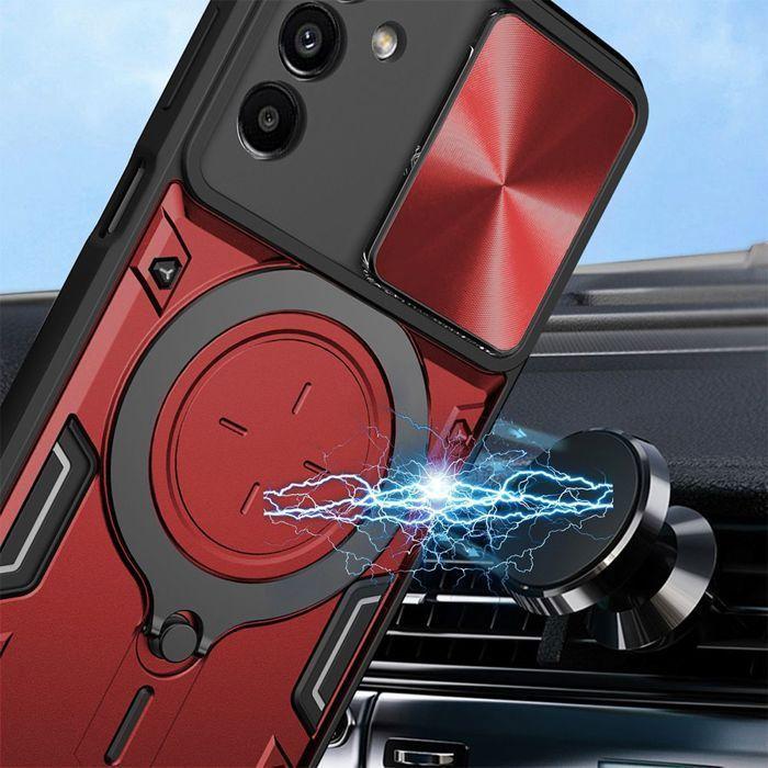 Coque pour Xiaomi Redmi Note 14 5G avec Anneau Réglable et Protection Objectif - Rouge