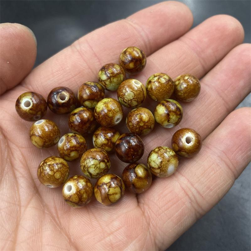 Optimized 10mm Retro Distressed Amber Round Loose Beads