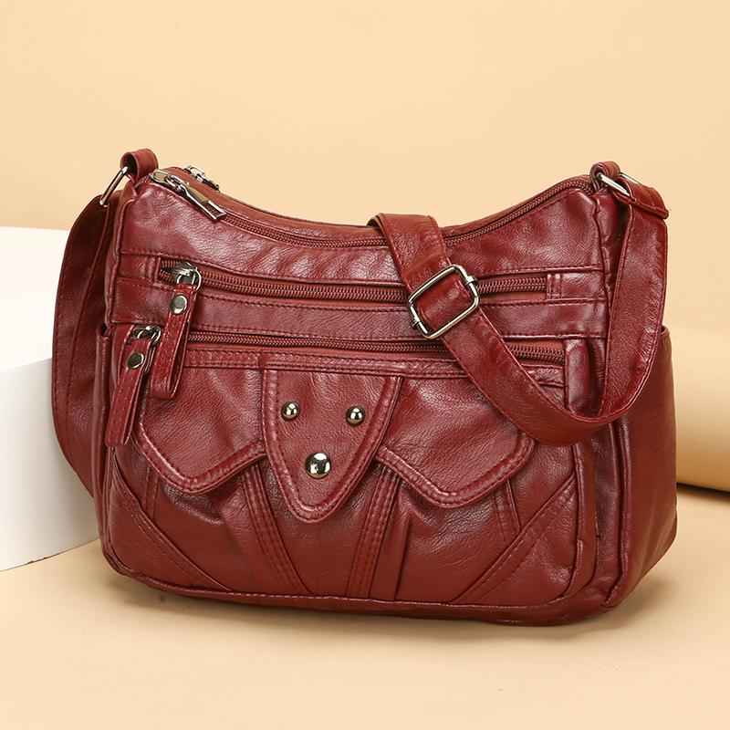 Women's Bag Retro Large Capacity Shoulder Bag Multi-Layer Crossbody Bag Soft Leather Mother Bag