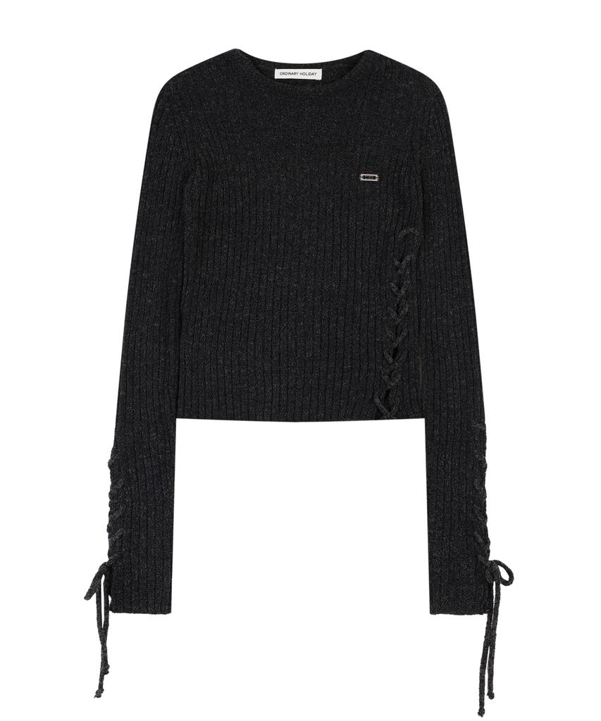 ORDINARY HOLIDAY Lace-Up Slim Pullover [Black]