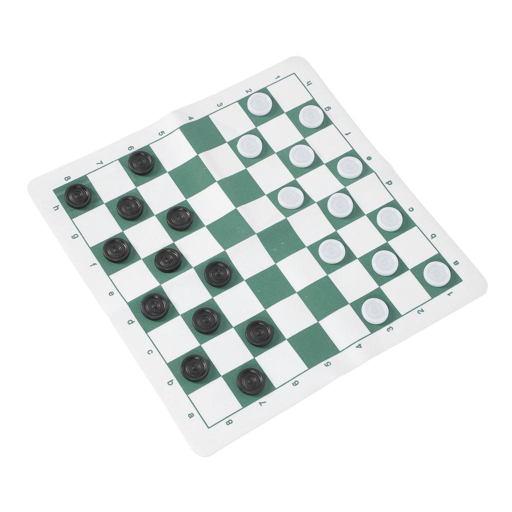 Checkers Set Educational Portable Foldable PU Lther Board Draughts Board Game for Children Adults