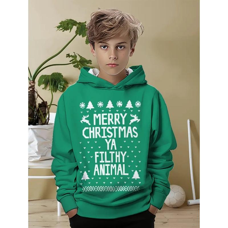 Kids Clothes Funny Christmas Hoodies Santa Claus Reindeer Long Sleeve Thin Sweatshirt for Boys Girls 3-10Y Xmas Gifts for Child