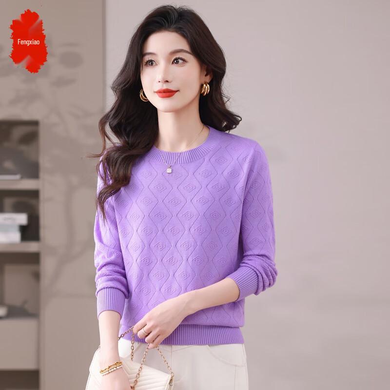 

Fengxiao 2025 Autumn Women s Knitted Long Sleeve Round Neck Top XL