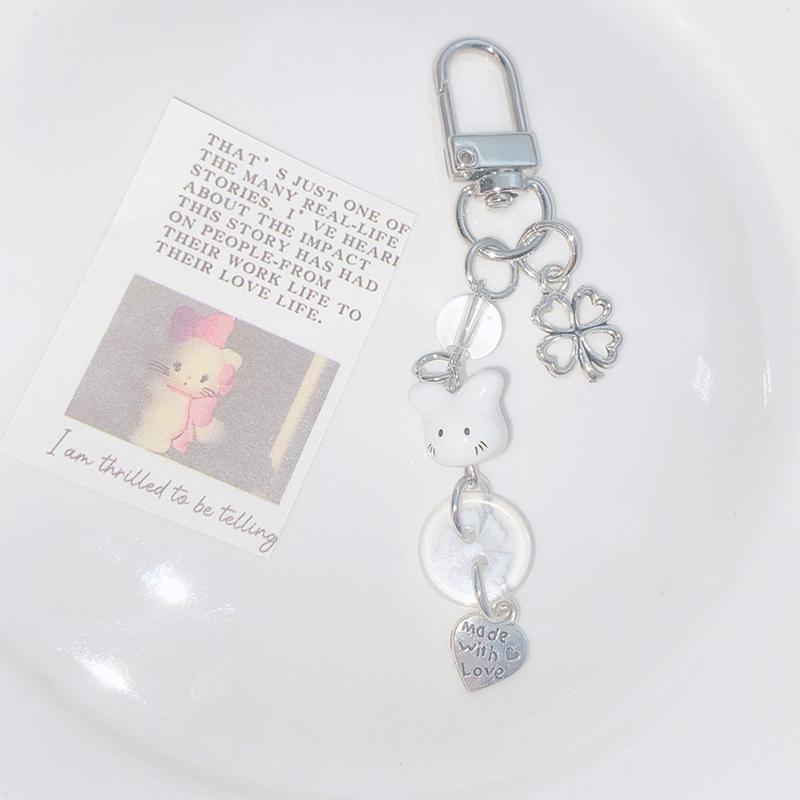 Lucky Cute Ceramic Rabbit Phone Chain Keychain Cartoon Clover Bag Car Key Chain Pendant Gift Cute Bag Keyring