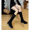 Fashion Autumn Winter Women Boot Fashion Belt Buckle Round Toe Platform Boots for Women Ladies Shoes Thick Heel Knee Boots Elastic Boots