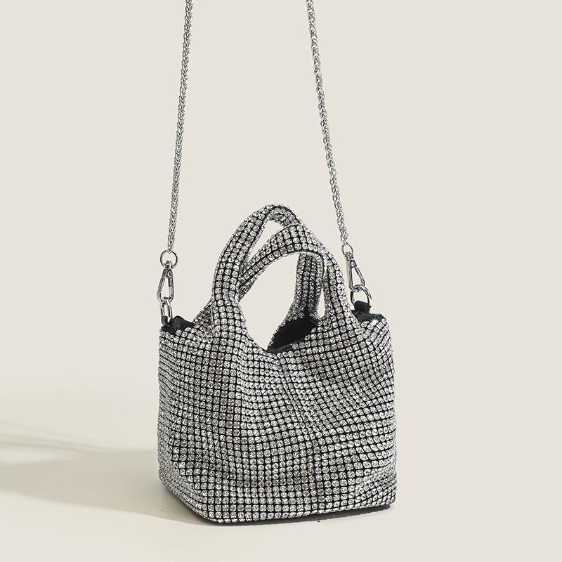 Dinner Chain Bag Women's Crossbody Bag Korean Version Diamond Handbag Vegetable Basket Rhinestone Bag Light Luxury High End Bucket Bag