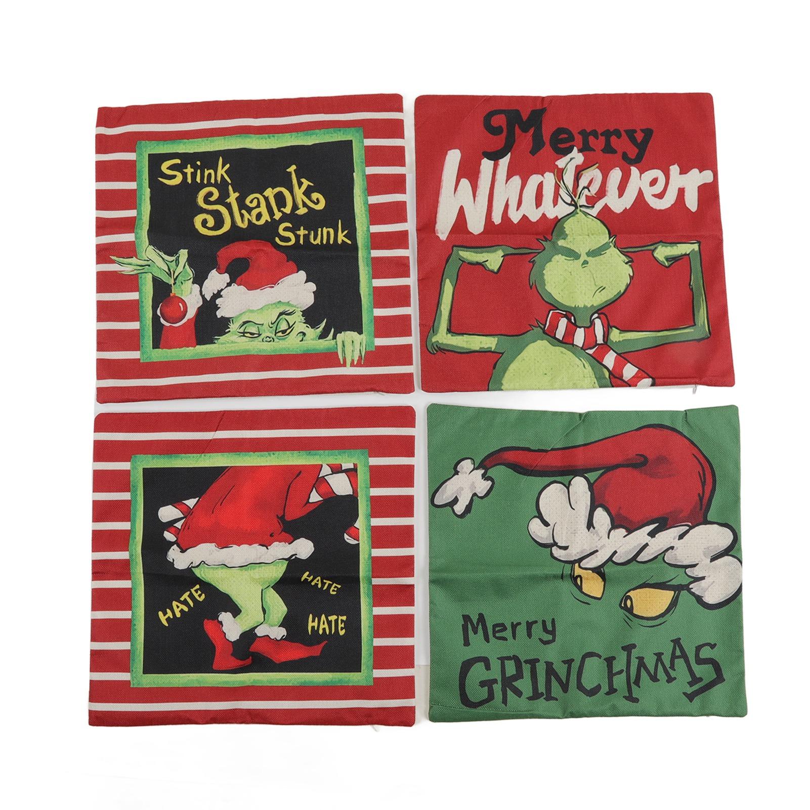 Рождественские наволочки с зелеными героями мультфильмов, льняной материал, застежка, рождественские украшения 4 Combination Pack A01 04