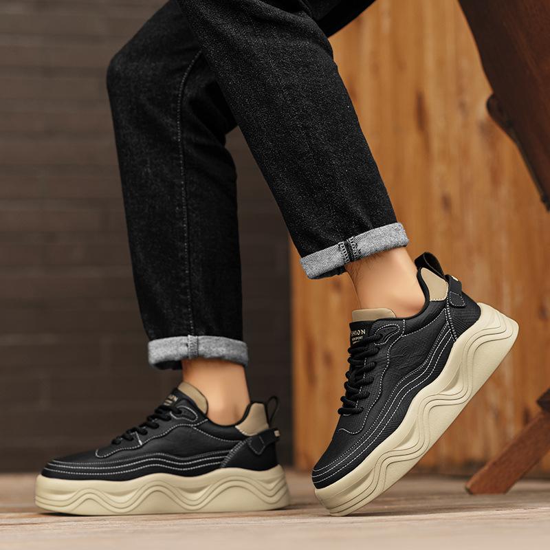 Autumn And Winter Thick-Soled Heightening Men'S Casual Board Shoes Microfiber Leather Surface Low-Top Lace-Up Fashion Sports Men'S Shoes