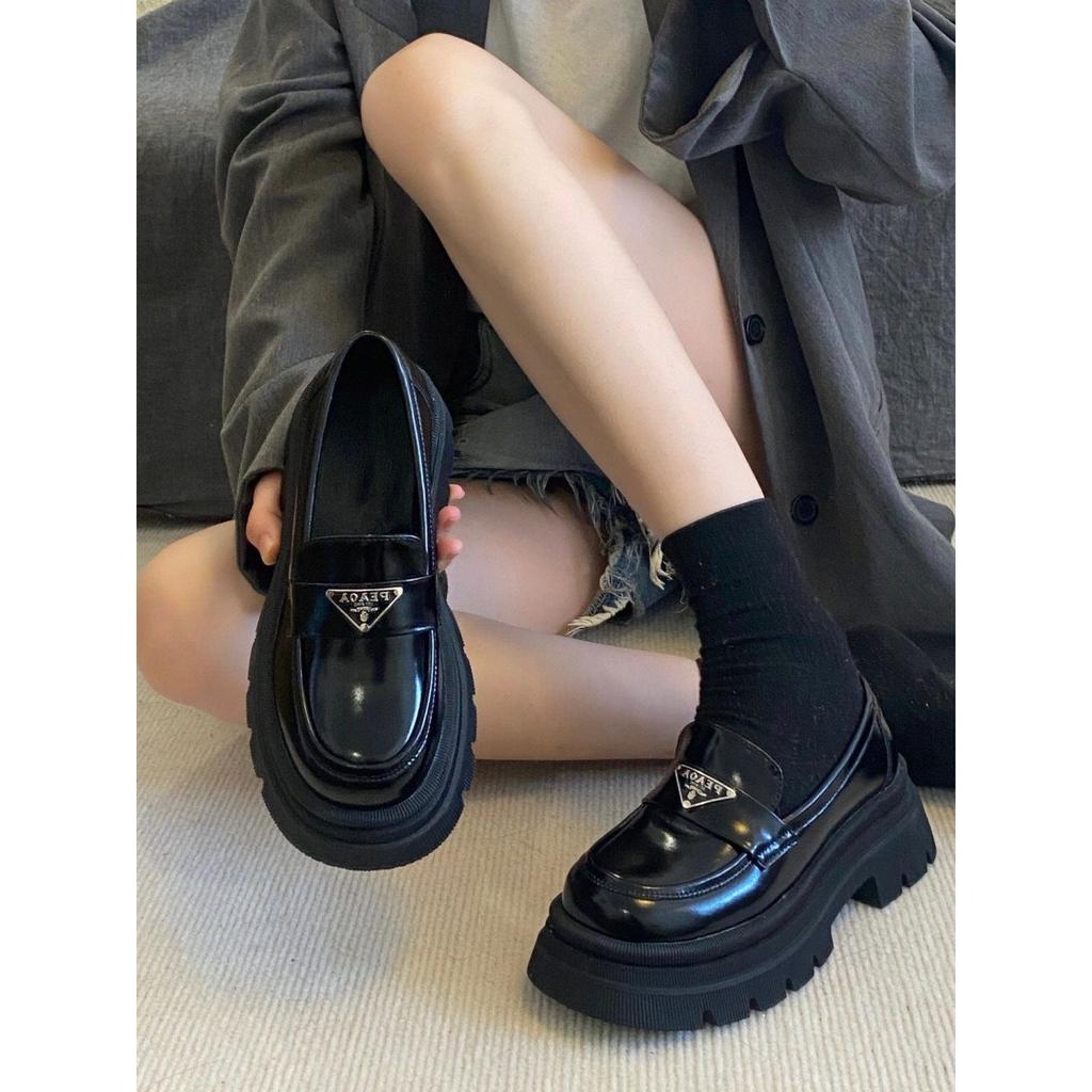 Damskie wiosenne nowe modne retro wszechstronne platformowe antypoślizgowe małe skórzane buty z okrągłym noskiem