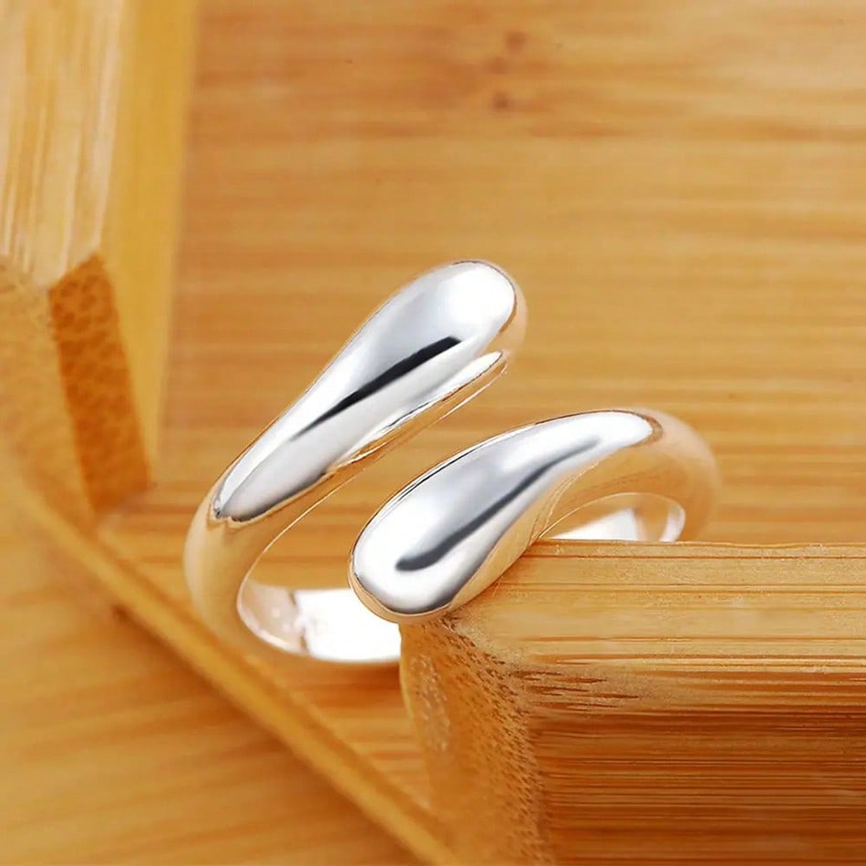 Anelli Placcati in Argento Sterling 925 Per Donna Coppia Minimalista Fatto a Mano Semplice Anello Grande Gioielli da Festa Regalo