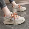 Women'S Sneakers Autumn Height Increasing Breathable Thick Soled Mesh White Shoes Wear-Resistant Lace Up Casual Sports Shoes