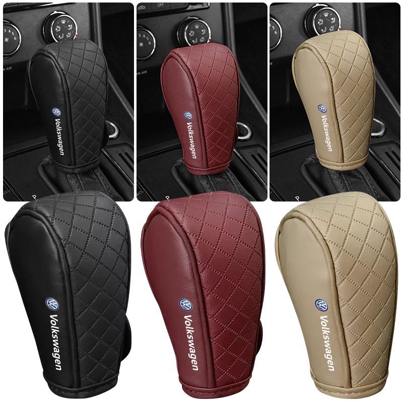 1Pcs PU Leather Non-slip Wear-resistant Car Shift Handle Emblem For VW MK7 MK6 MK5 Ibiza Leon FR 2 Altea Aztec Golf-4 5 6 7