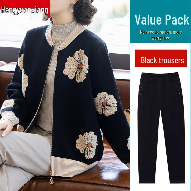 2025 New Fashionable Knitted Top: Spring & Autumn Short Jacket for Middle-Aged Women