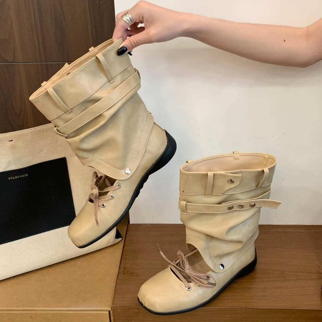 Square head ballet cool boots women's boots 2026 summer sweet and cool removable two-wear stacked short boots