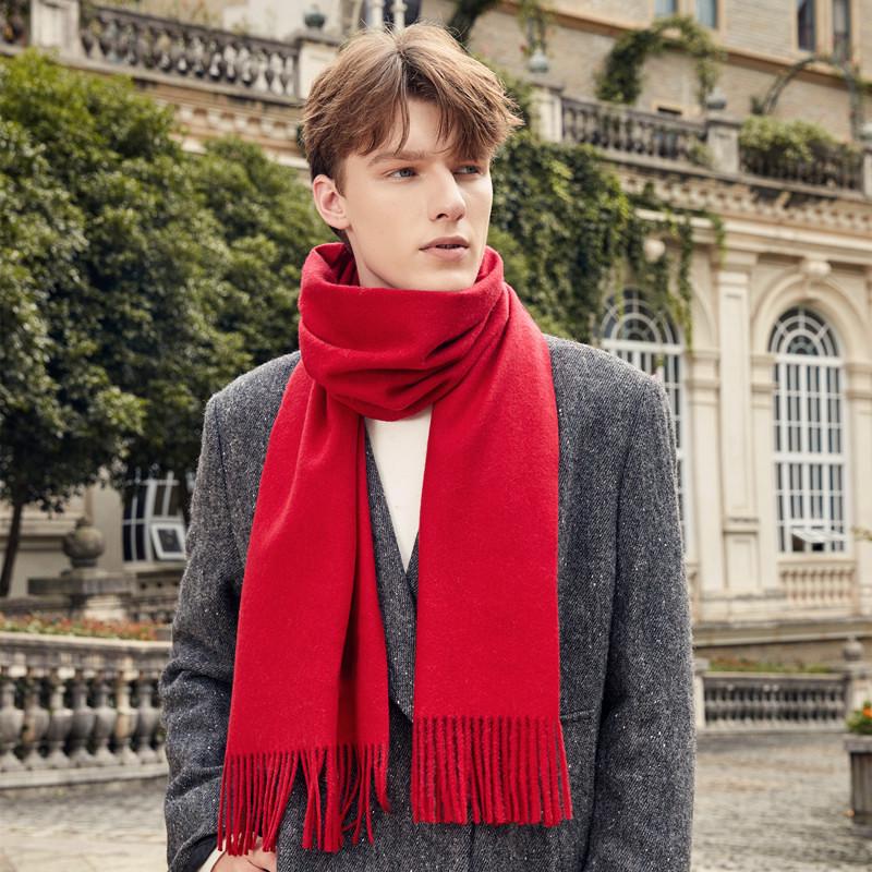 Men's and Women's High-End Wool Cashmere Scarf - Korean Style Solid Gray, Versatile Winter Accessory