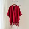 Damen S Rot Uni Fransen Umhang Schal Winter Warm Mode Reisen