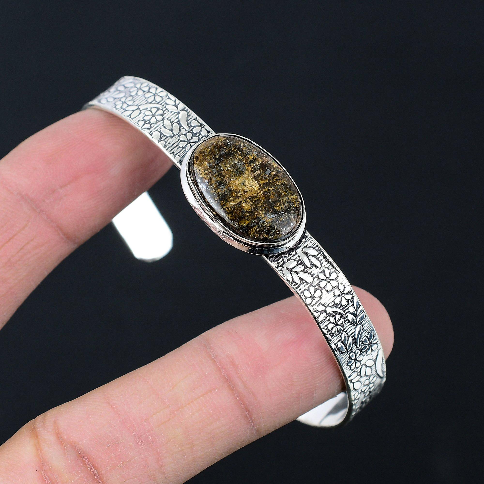 

Серебро 925 пробы Овальный Бронзит Драгоценный камень День рождения Юбилей Свадьба Браслет-бенгл Adjustable