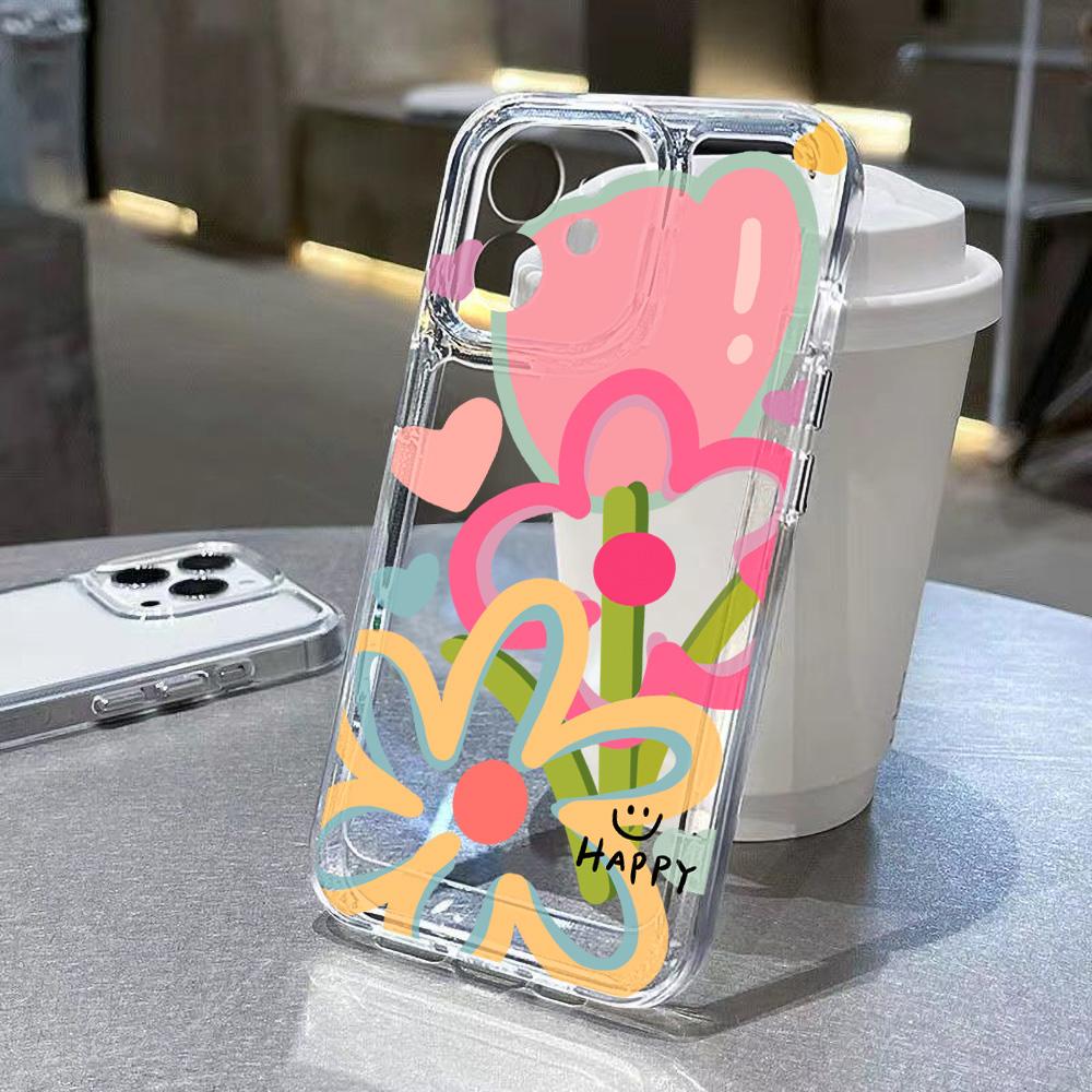 

Cute Flower Phone Case For iPhone 17 Pro Case iPhone 16 15 14 11 12 13 Pro Max 16e 14 15 Plus XR 17 Air Soft Transparent Cover iPhone XR