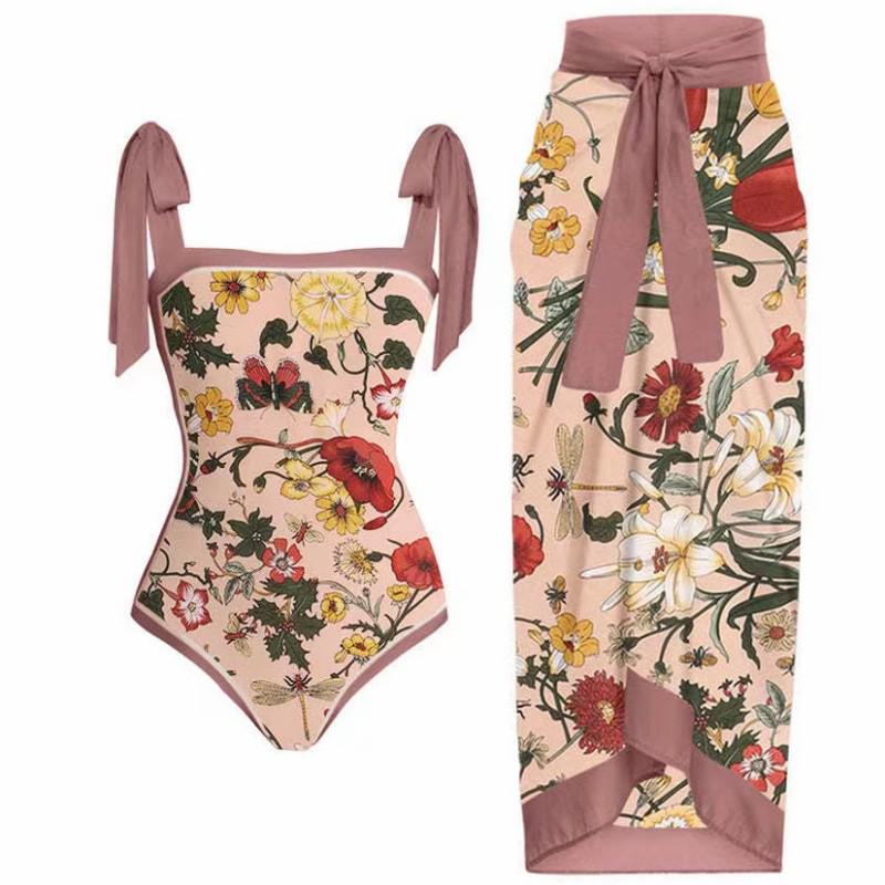 2024 European & American One-Shoulder Backless Maxi Bikini Dress with Sun Protection