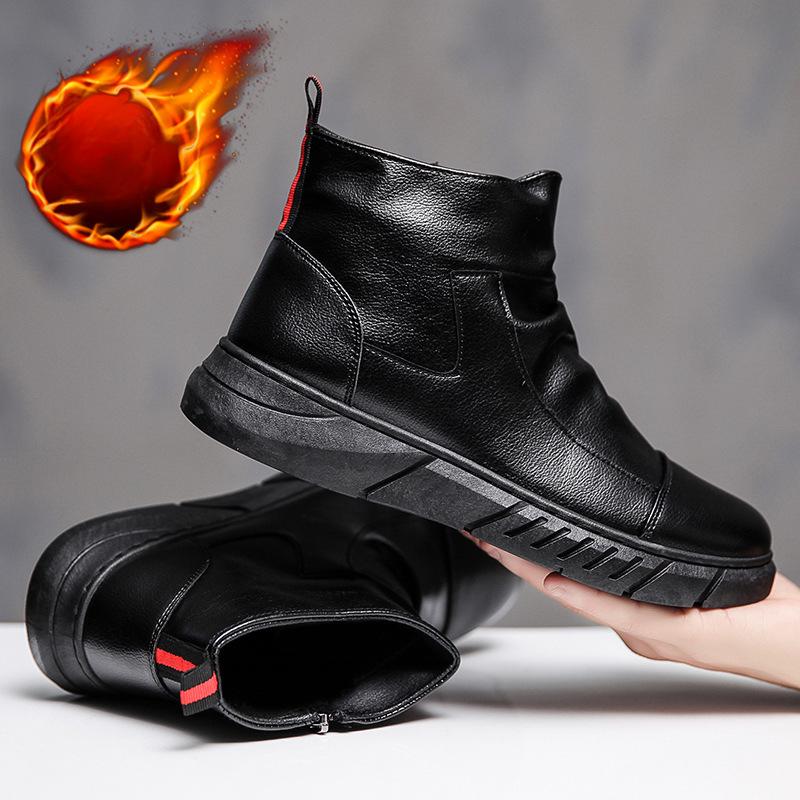 Autumn and Winter New British Style Tooling Boots Black Short Boots High-top Men's Shoes Fashionable and Lightweight Leather Boots
