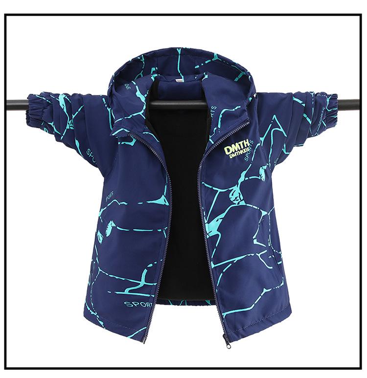 Boys' Fleece-Lined Windbreaker: 2025 Spring/Autumn New Trench Coat, Windproof Jacket for Middle & Big Kids