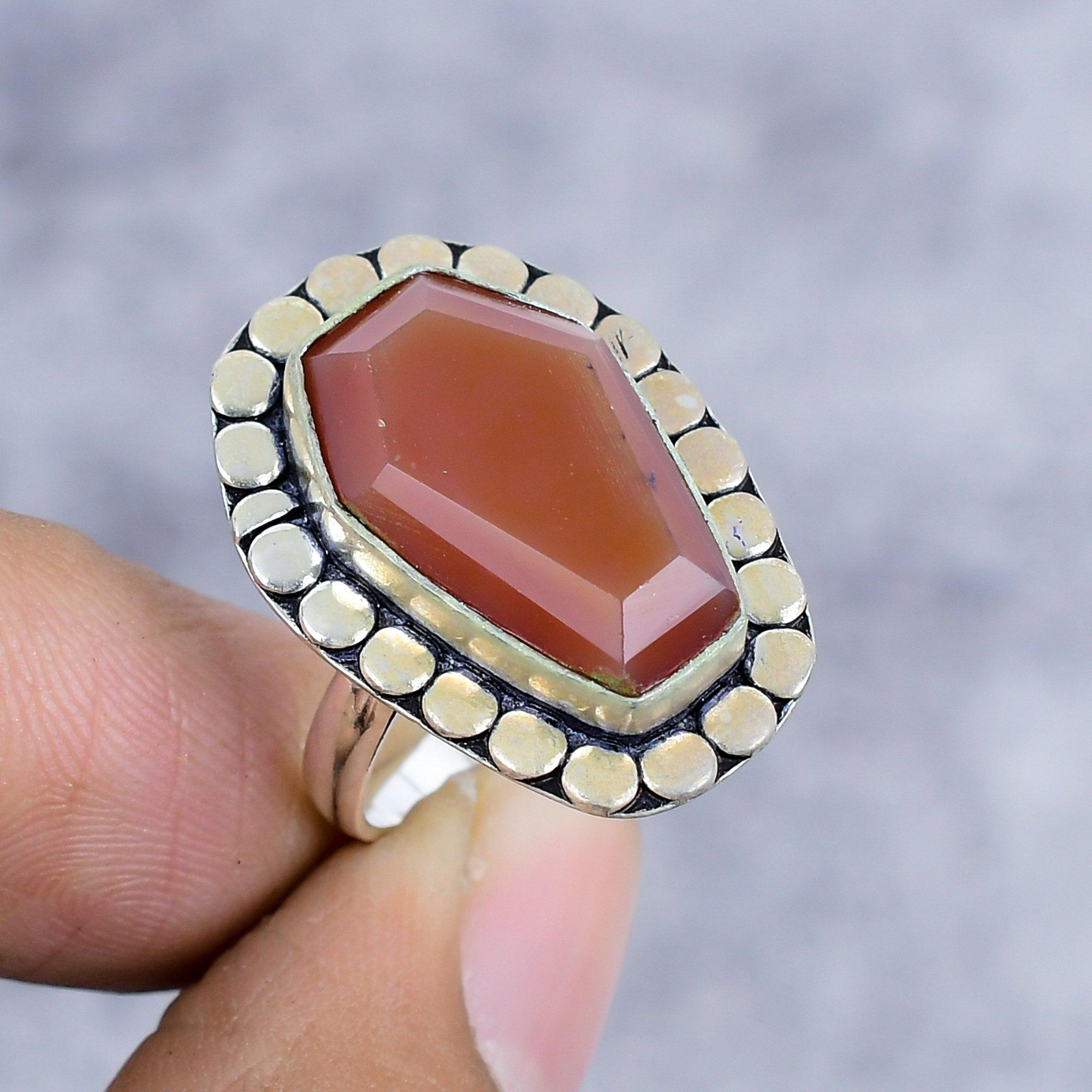 

Carnelian Gemstone Handmade 925 Sterling Silver Jewelry Ring Size 8 M-2599