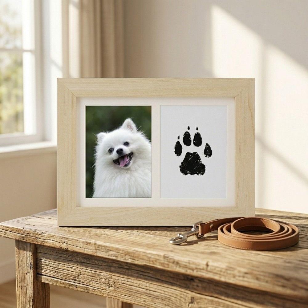 Clean-Touch Ink Pad Pet Paw Print Kit Wooden Paw Print Photo Frame  for Pet Lovers