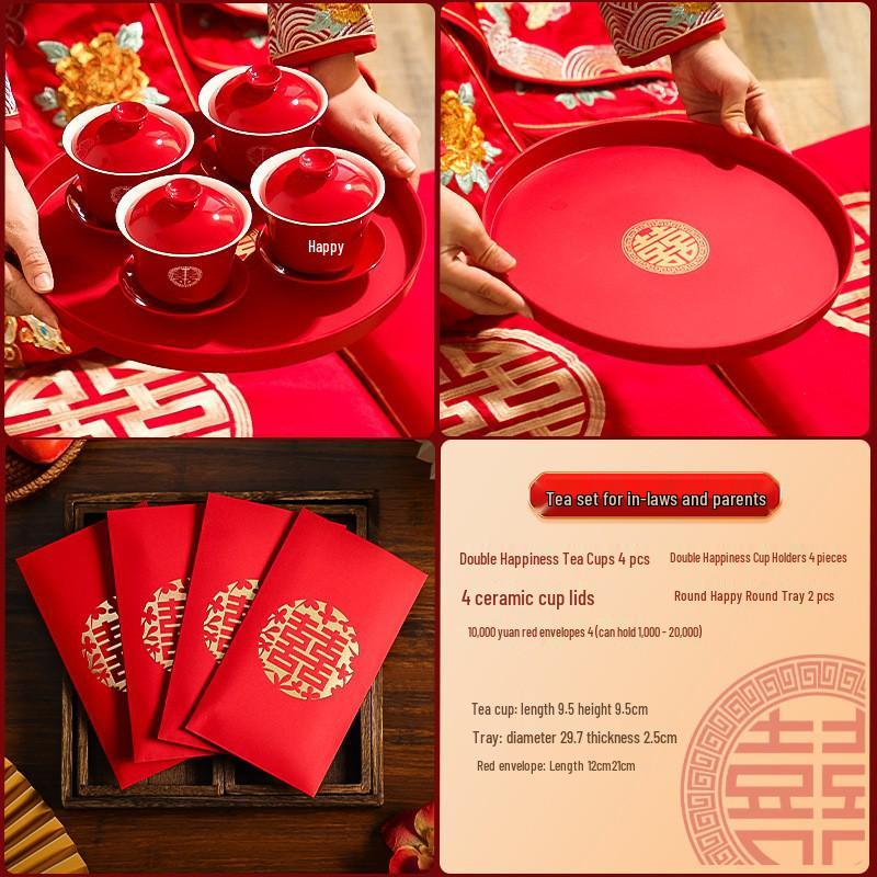 Red Double Happiness Wedding Tray – Festive Fruit & Candy Plate for Banquets