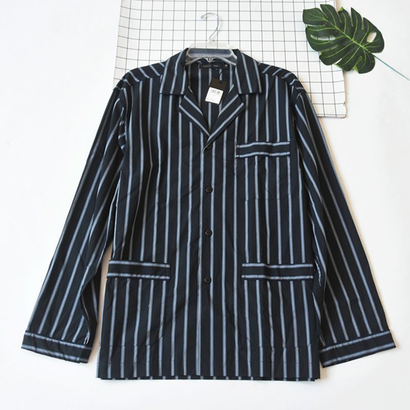 Outer Order Men Spring & Fall Woven Pure Cotton Stripes Gingham Long Sleeves Pajamas Casual Loose Single Piece Homewear Tops