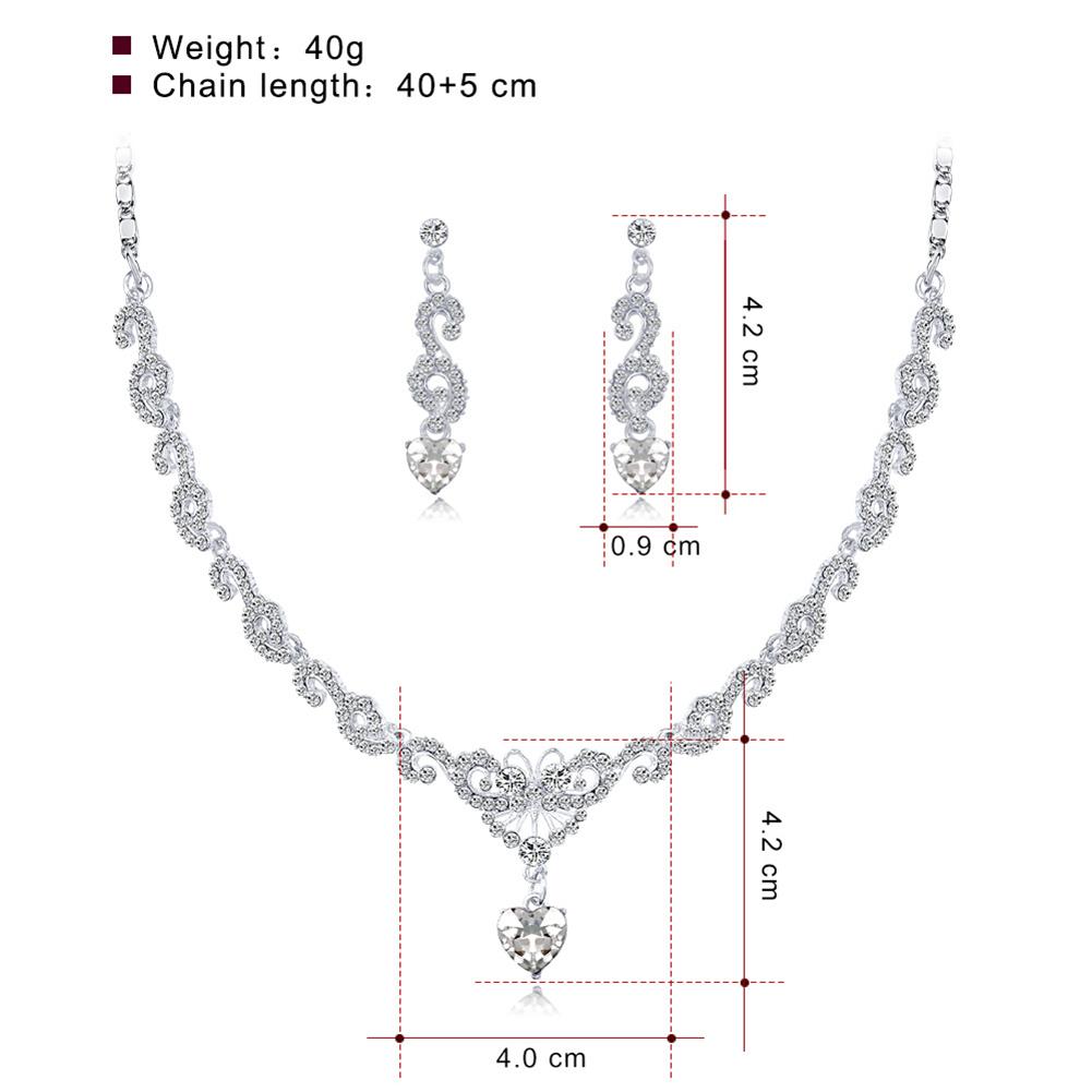 Women Bridal Jewelry Set Elegant Fashionable Diamond Alloy Necklace + Earring Set