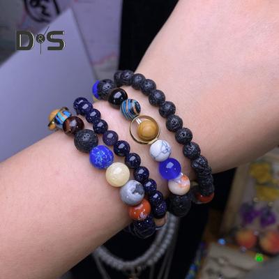 Náramek Sluneční soustavy Náramek z přírodního kamene Korálkový náramek Vesmír Osm planet Šperky Doplňky Dárek pro nejlepší přátele pro něj ji muži ženy
