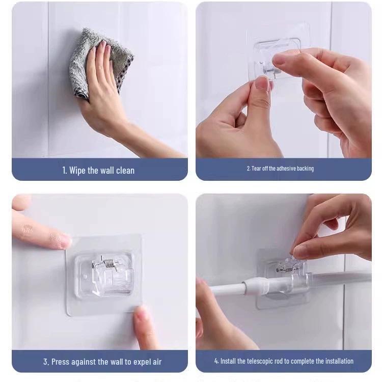 Punch-Free Telescopic Curtain Rod Hook – Adhesive Wall Bracket for Hanging Curtains