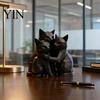 Animal Shape Ornament 3D Printed Black Cat Figurine, Three Hugging Geometric Statue, Matte Figure Modern Sculpture for Home Office Bookshelf Durable