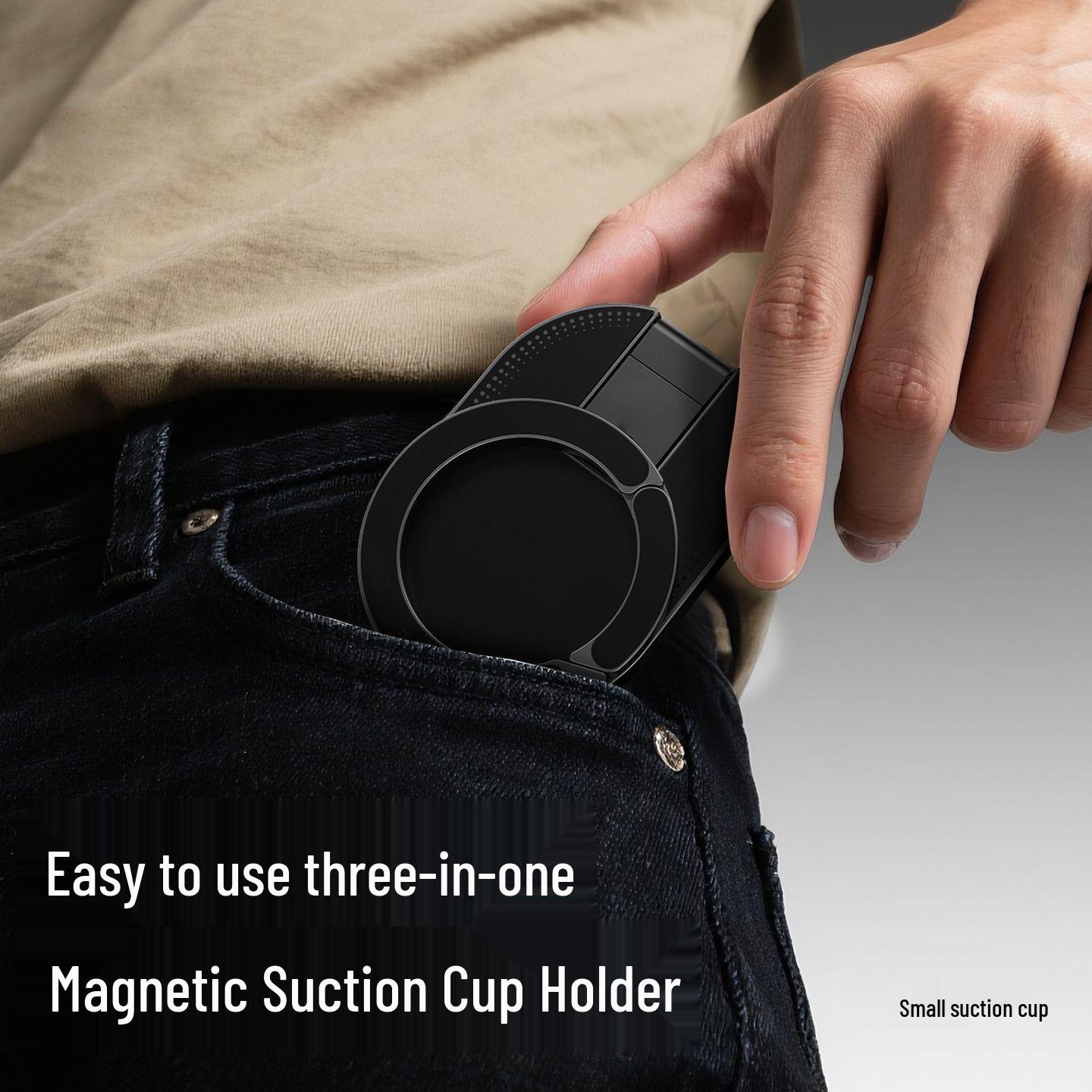 Magnetic Carabiner Phone Holder: 3-in-1 Foldable, Rotating Car Mount with Suction Cup чёрный