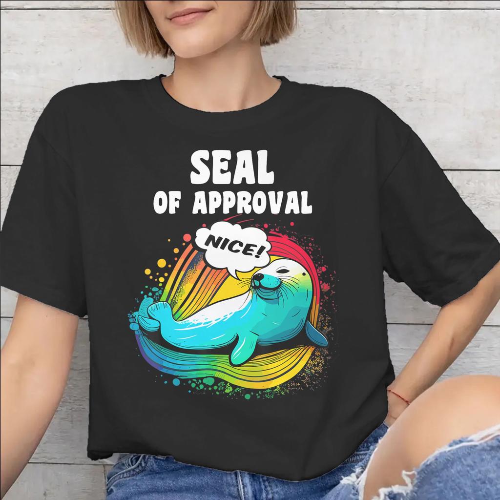 Graphic Printed Seal Of Approval T Shirt For Unisex 100 Cotton Tshirts Short Sleeve Tops