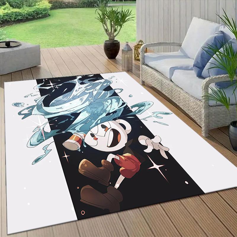 Cuphead Flannel Pattern Square Carpet,Area Rug,Carpet Rug for Living Room Bedroom Sofa Playroom Decor,Non-slip Floor Mat