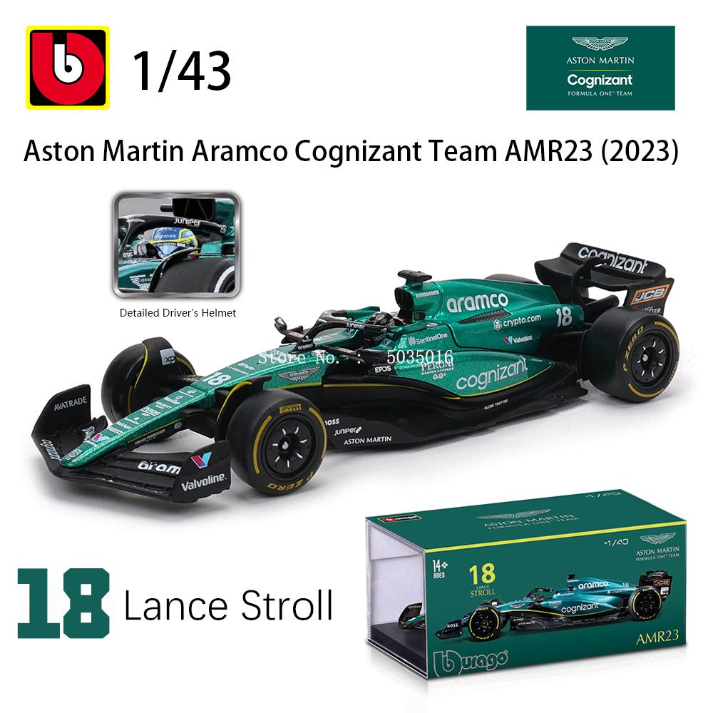 Bburago 1:43 2023 F1 Aston Martin 14# Fernando Alonso 18# Lance Strulovitch Alloy Luxury Die Casting Car Model Toy Series