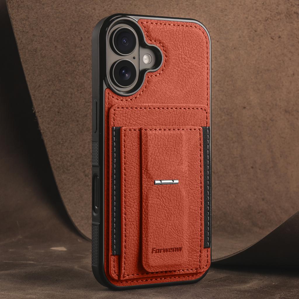 Luxury Business Magnetic Cards Solt Leather Phone Case for iPhone 17 Pro Max 16 Plus 15 14 13 12 11 Invisible Bracket Cover