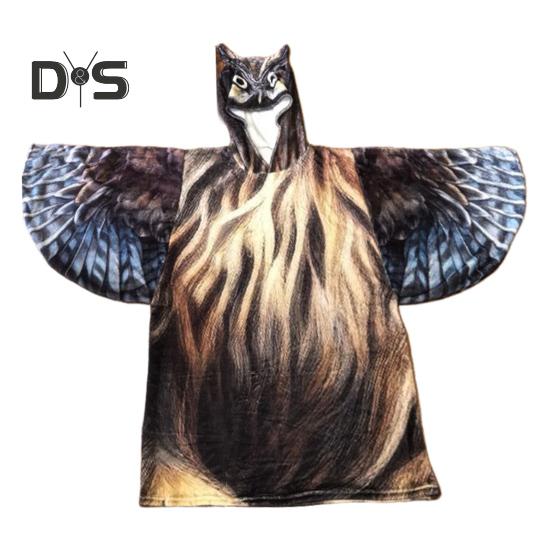 

Ультрамягкое одеяло с капюшоном в форме совы с рукавами-крыльями из фланели и микрофибры, свободное, машинная стирка, сохраняющее тепло, домашняя ночная рубашка, зимняя одежда для сна Owl